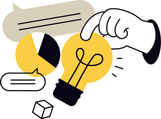 Poster - Idea innovation lightbulb strategy solution brainstorming planning chart progress hand concept design 100 vector art illustration