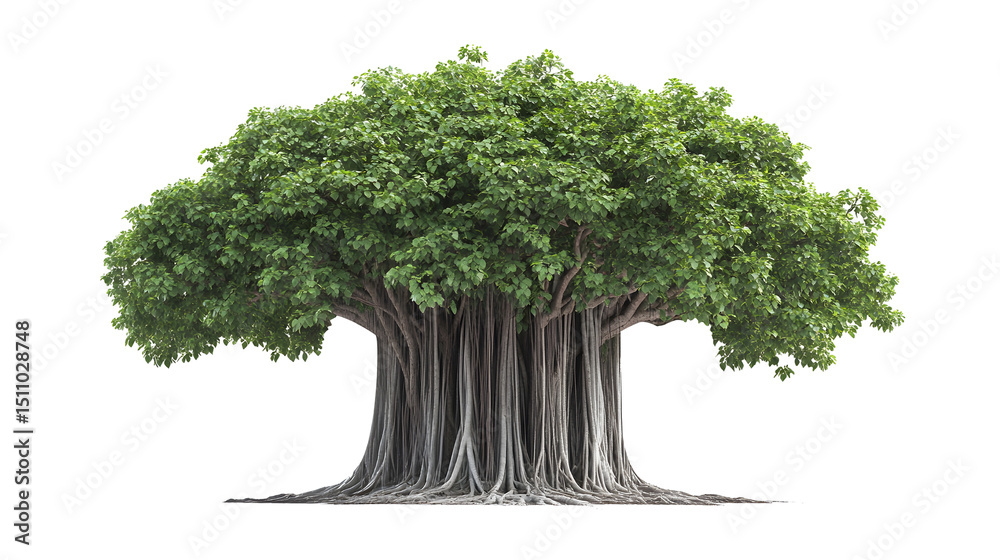 Majestic Banyan Tree with Aerial Roots and Dense Green Canopy Stock ...