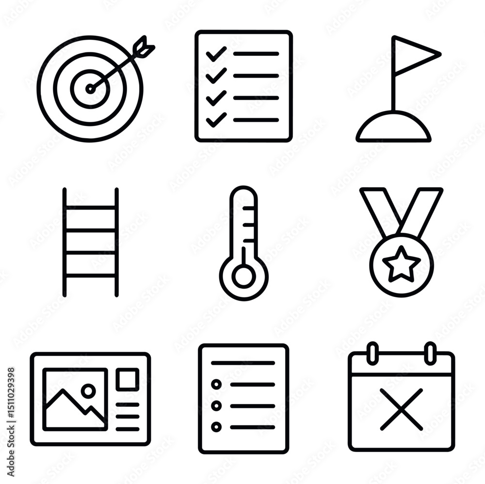 Goal Setting Icons. Outline icon set of goal setting frameworks: target ...