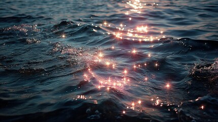 Wall Mural -   A close-up of water with a string of lights reflecting off it