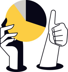 Poster - Pie chart data analysis hand thumbs up success business report presentation information diagram graphic 100 vector art illustration