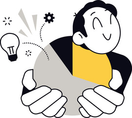 Poster - Man holding pie chart business finance investment growth success market analysis strategy teamwork data vector art illustration
