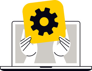 Fototapete - Laptop settings configuration gear icon hands holding system preferences control panel customization options vector art illustration