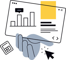 Poster - Analysis data chart business graph finance report hand pen yellow note information planning strategy vector art illustration