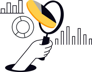 Poster - Data analysis analytics business chart graph hand magnifying glass research statistics information 100 vector art illustration
