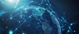 Digital technology on a blue background with a digital globe and global network connection representing the concept of data transfer and information exchange on the internet in dark blue Generative AI