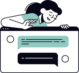 Poster - Woman chatting online communication messaging app design user interface social media networking connection 100 vector art illustration