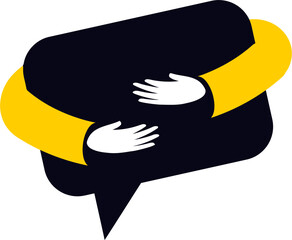 Poster - Chat bubble hug support hands care love communication message conversation help empathy assistance kindness vector art illustration
