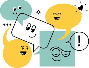 Aufkleber - Cartoon speech bubbles communication talking conversation dialogue expression faces happy sad communication vector art illustration