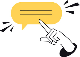 Poster - Hand pointing finger speech bubble communication message comment feedback opinion chat dialog conversation review vector art illustration