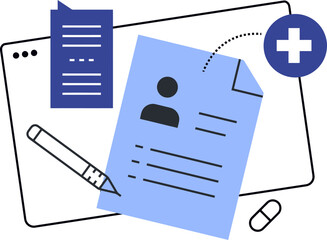 Fototapete - Document file add plus icon paper form information data record note profile application account 100 vector art illustration