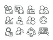 © Александр Михайлюк - Line style icons of cross-functional teams: product manager, UX designer, developer icon, QA tester, data analyst, product owner, scrum master, stakeholder icon, support rep, researcher icon,