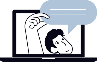 Poster - Illustration laptop communication message chat online digital network connection hand man face design vector art illustration