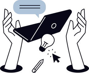 Poster - Hands idea lightbulb innovation startup business success creativity thinking inspiration concept launch vector art illustration