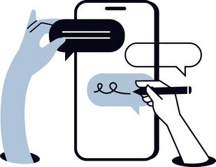 Poster - Mobile phone app communication message chat bubble hand writing digital technology social media network design vector art illustration