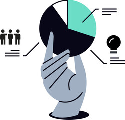 Poster - Analyzing data chart diagram graph hand holding pie chart statistics showing results trends information vector art illustration