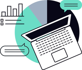 Poster - Laptop computer technology business digital marketing data analysis chart communication online network vector art illustration