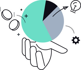Poster - Hand holding pie chart business graph data analysis diagram infographic statistics report market trends vector art illustration