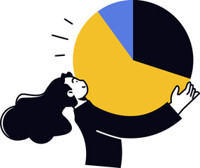 Aufkleber - Woman analyzing pie chart data for business growth and financial analysis illustration concept design 100 vector art illustration