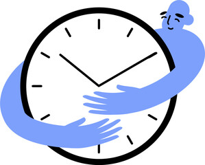 Poster - Illustration of person hugging clock time management concept deadline schedule productivity efficiency 100 vector art illustration