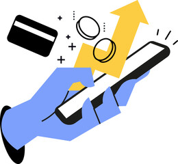 Poster - Mobile growth strategy concept hand holding phone with arrow up business success illustration 100 vector art illustration