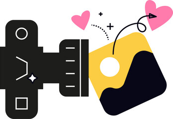 Poster - Camera photography photo love heart image design graphic art vector illustration black yellow pink object vector art illustration