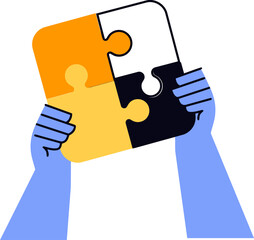 Poster - Puzzle teamwork collaboration connection solution strategy hands partnership jigsaw success business vector art illustration