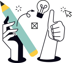 Poster - Pencil hand thumbs up cursor design graphic illustration vector art drawing creative concept idea sign vector art illustration
