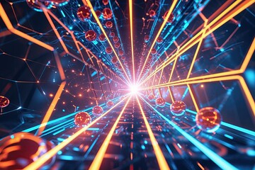 Poster - Abstract Technology Background: Dynamic Digital Design with Glowing Lines and Molecular Patterns