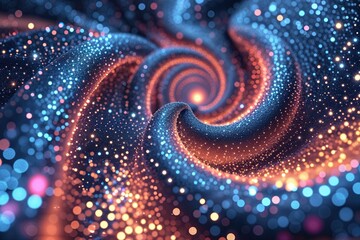 Poster - Hypnotic Digital Particles: Spiral Wave Pattern with Shimmering Texture and Vivid Design
