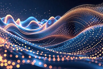 Poster - Dynamic Digital Wave Depiction with Stunning Flowing Dots and Radiant Texture