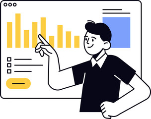 Poster - Man presenting data analysis graph business presentation dashboard marketing strategy illustration vector vector art illustration