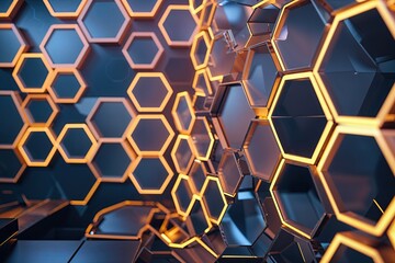 Poster - Illumined Metallic Hexagonal Design for Modern Technology Background