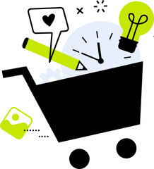 Poster - Time management ideas concept with clock pencil lightbulb for project planning and productivity success vector art illustration