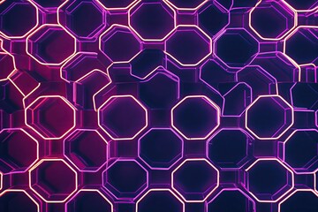 Poster - Neon-Lit Hexagonal Grid Pattern for Modern Decor - Stylish Geometric Design