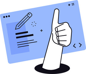 Poster - Content creation writing seo optimization article marketing strategy blog post like hand thumbs up vector art illustration