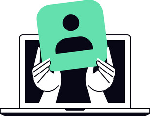 Fototapete - Laptop computer user profile account identity access online technology hands holding avatar concept vector art illustration
