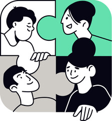 Poster - Puzzle teamwork collaboration partnership connection solution strategy business success team achievement goal together vector art illustration
