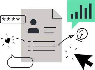 Poster - Document data information report business chart analysis marketing graph file paperwork presentation form 100 vector art illustration