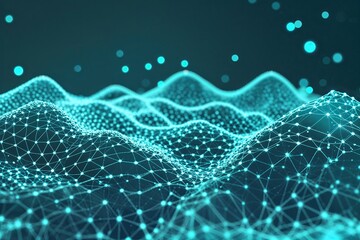 Poster - Contemporary Technology Lines Particle Mesh Visualization in Turquoise