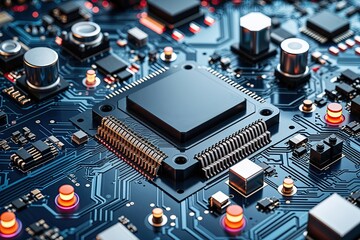 Leinwandbilder - 3D Circuit Board Design with Cybernetic Technology and Abstract Patterns