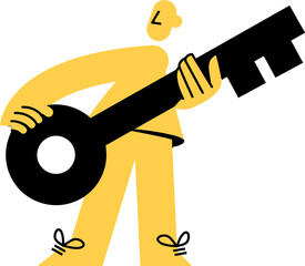 Poster - Illustration yellow character person walking holding object design graphic abstract simple modern art vector art illustration