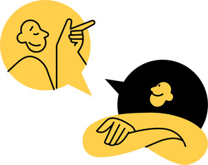 Poster - Cartoon person thinking idea concept illustration design graphic art creative yellow black drawing line work vector art illustration