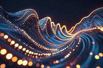 Poster - Mysterious Digital Wave Art Featuring Glowing Dots and Dynamic Motion