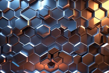 Poster - 3D Metallic Hexagonal Light Background with Tech Inspired Design