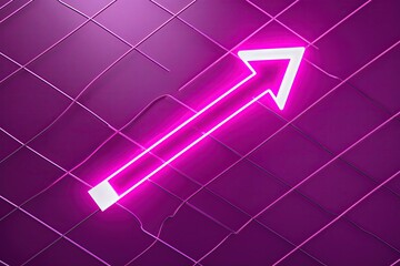 Poster - Glowing Fuchsia Arrow on Diagonal Grid with Magenta Background