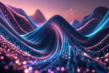 Poster - Futuristic Particle Wave Pattern with Dynamic Digital Texture and Gradient Effects