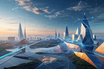 Poster - Modern Digital Connectivity Landscape Panorama with Dynamic Geometric Structures