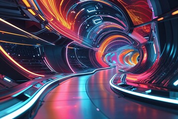 Poster - Vibrant Abstract Technology Background with Fluid Colors and Curved Shapes