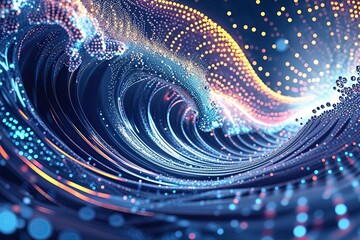 Poster - Vibrant Digital Wave Visualization with Flowing Dots and Luminous Texture
